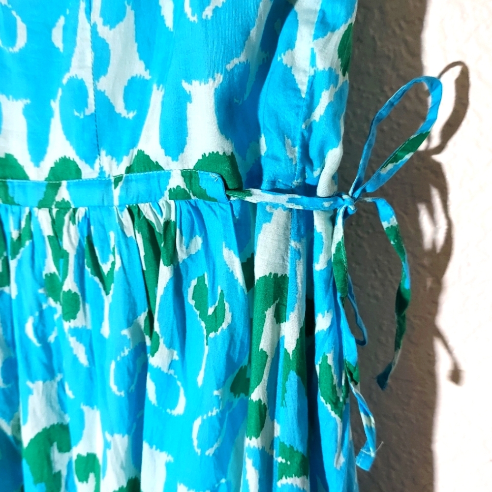 TALBOTS Ikat Medallion Blue/Green Lined Sleeveless Maxi Dress WM Sz 12 NWT - Picture 11 of 12